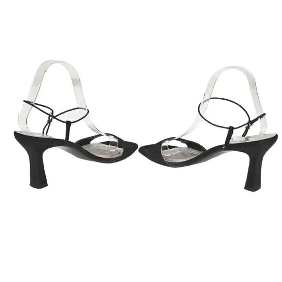 Stuart Weitzman Black Heels Open Toe Black Rhinestone Size 10 - Picture 6 of 14